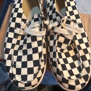 Similar to hey dudes and gypsy jazz checked black and white slip on shoes size 9